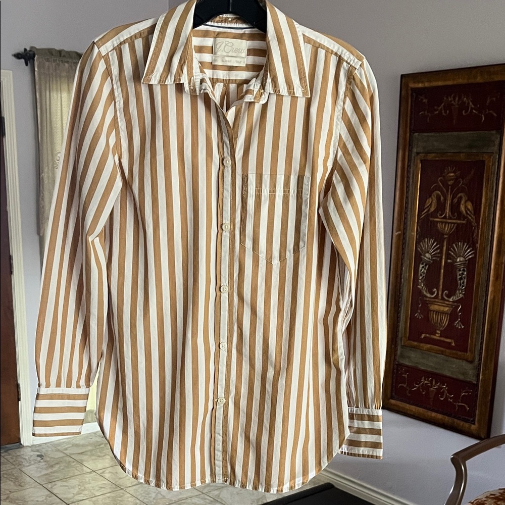 J. Crew Tan and White Striped Long Sleeve Top